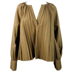 PROENZA SCHOULER Size 6 Monica Brown Cotton Blend Pleated V-Neck Blouse