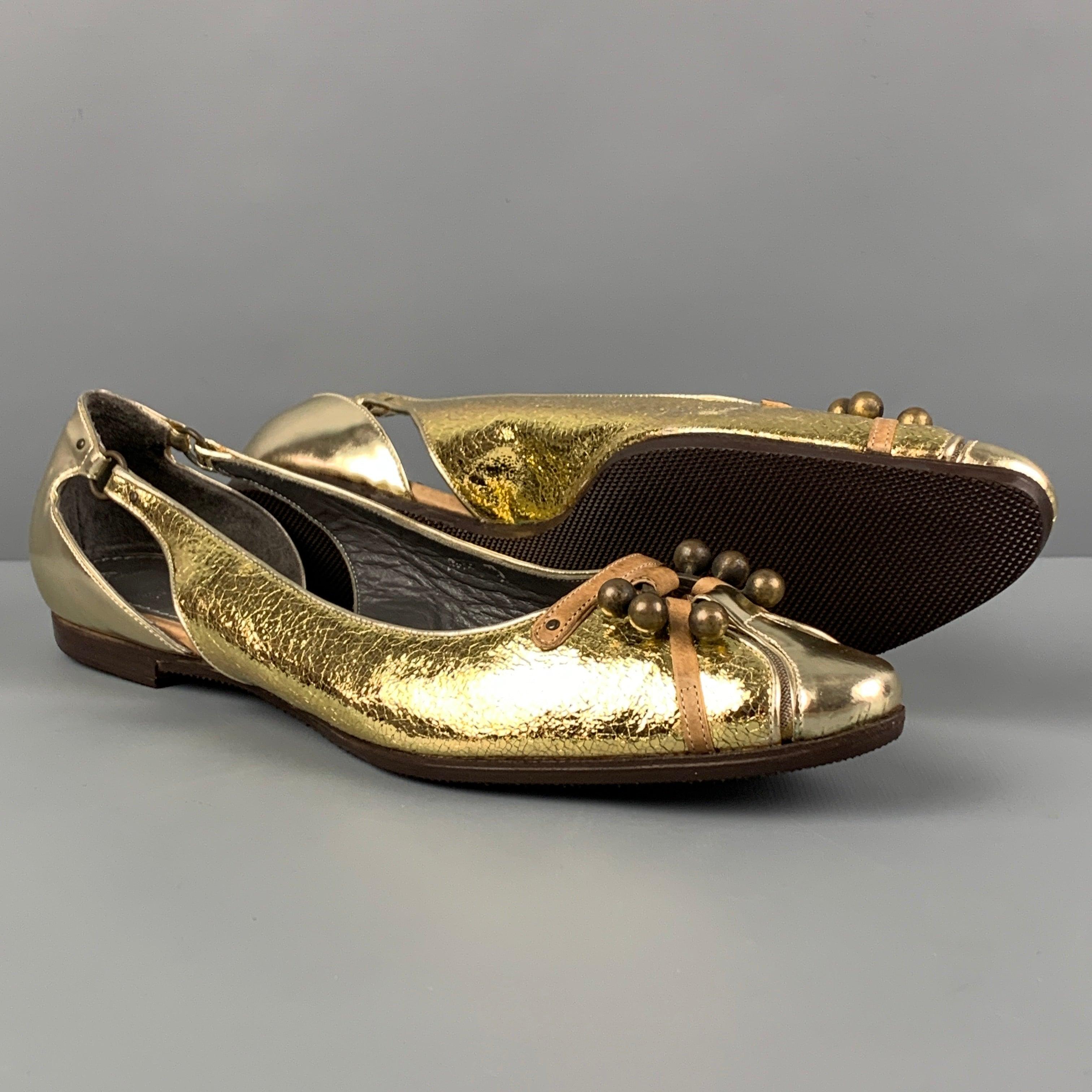 PROENZA SCHOULER Size 7 Gold Leather Metallic Flats In Good Condition For Sale In San Francisco, CA