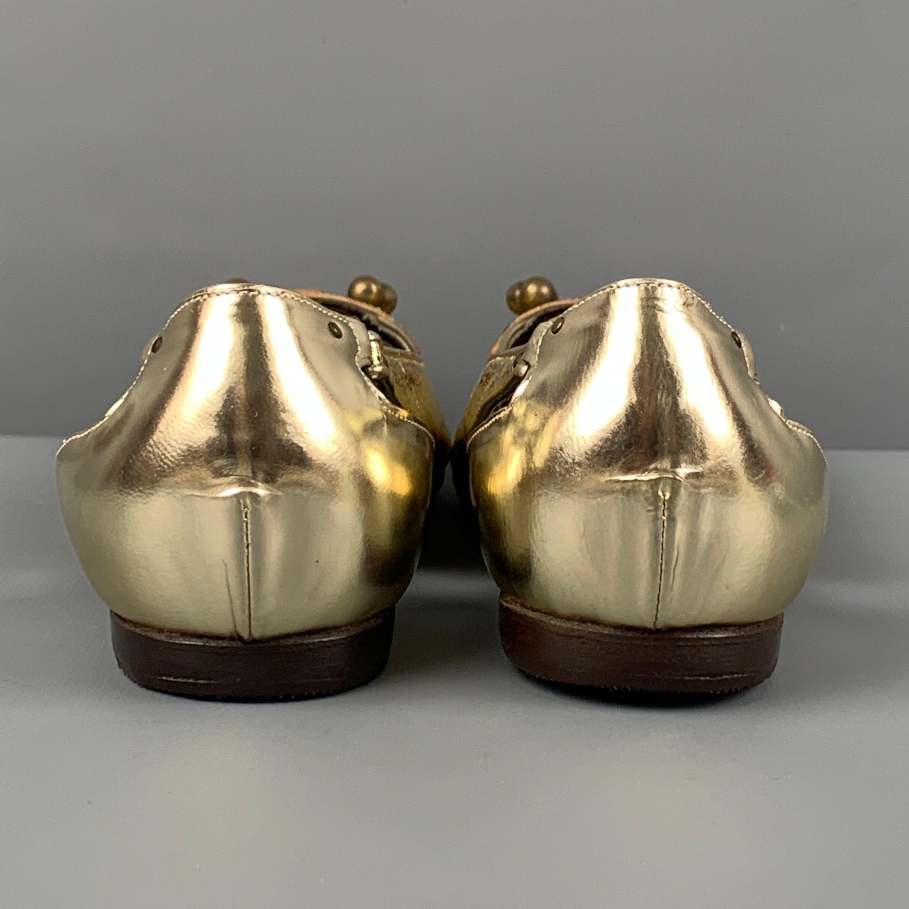 PROENZA SCHOULER Size 7 Gold Leather Metallic Flats For Sale 1