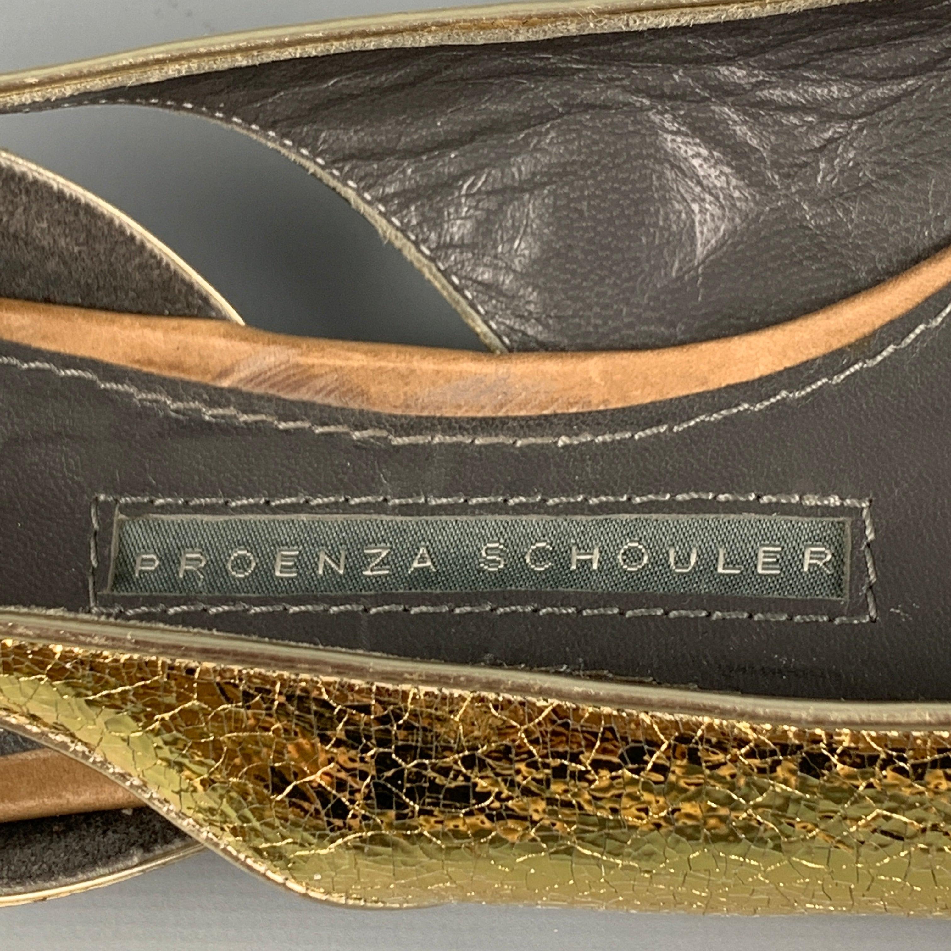 PROENZA SCHOULER Size 7 Gold Leather Metallic Flats For Sale 2