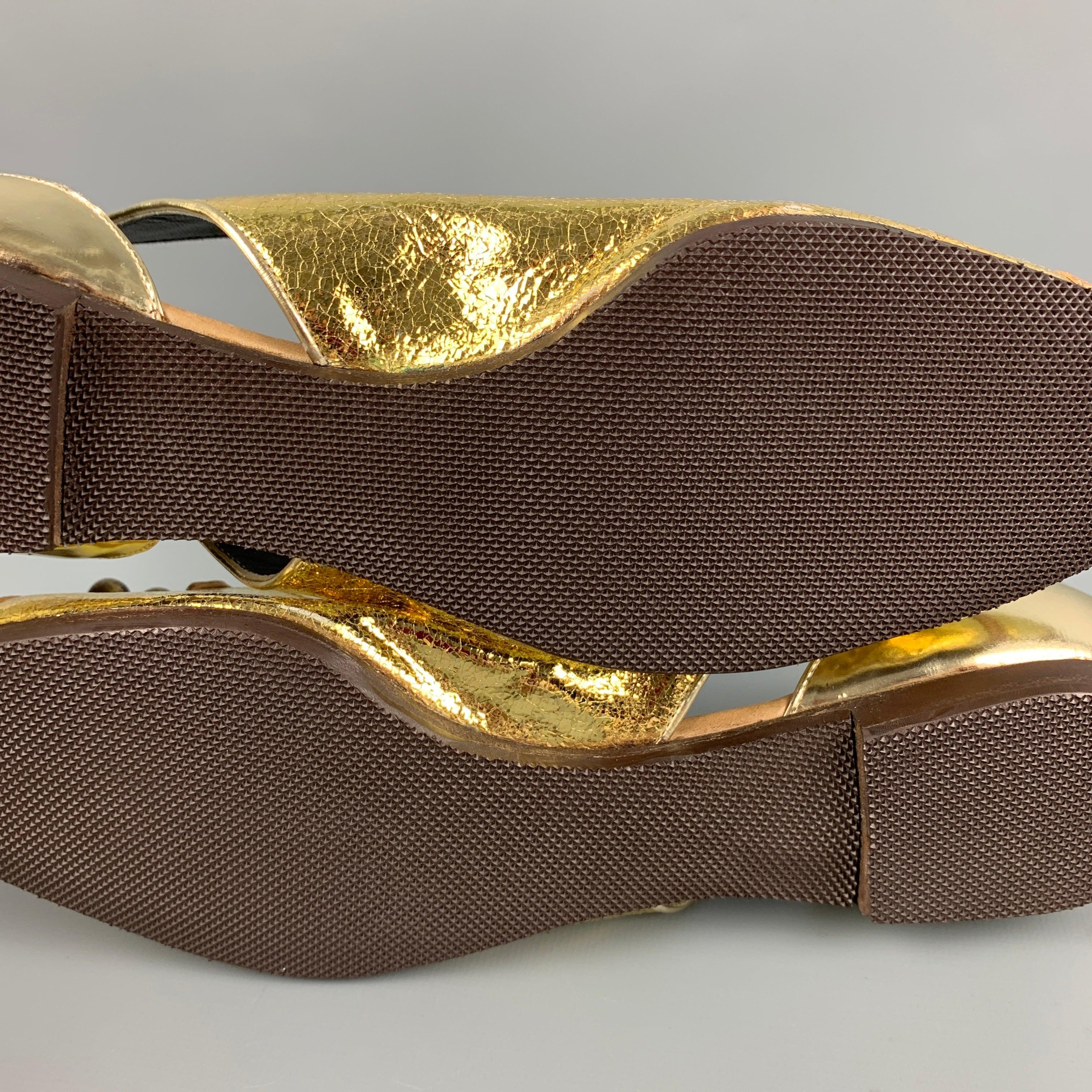 PROENZA SCHOULER Size 7 Gold Leather Metallic Flats For Sale 3