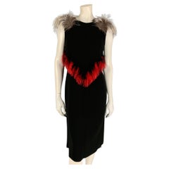 PROENZA SCHOULER Size 8 Black Polyester Lamb Fur Trim Sheath Cocktail Dress