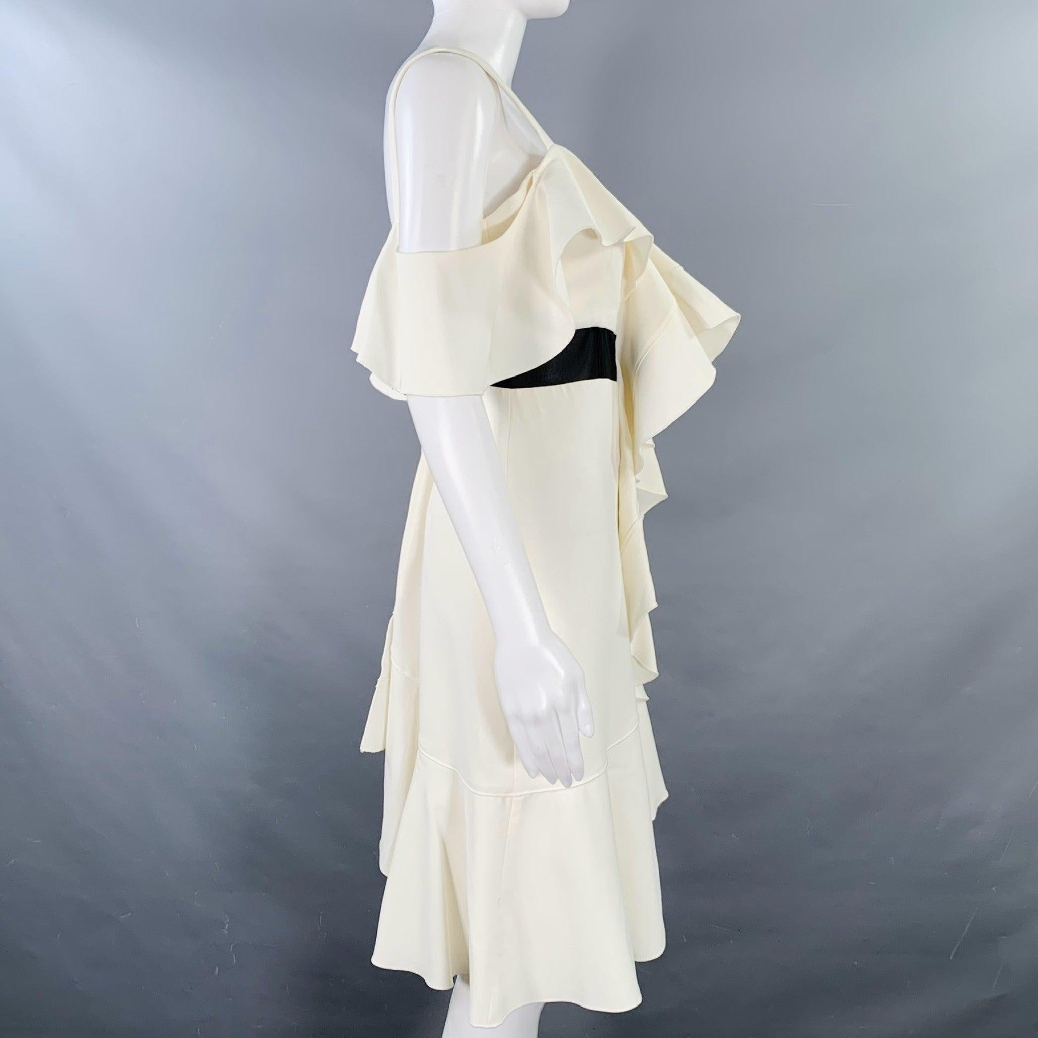White PROENZA SCHOULER Size 8 Cream Black Viscose Blend Ruffle Cocktail Dress For Sale