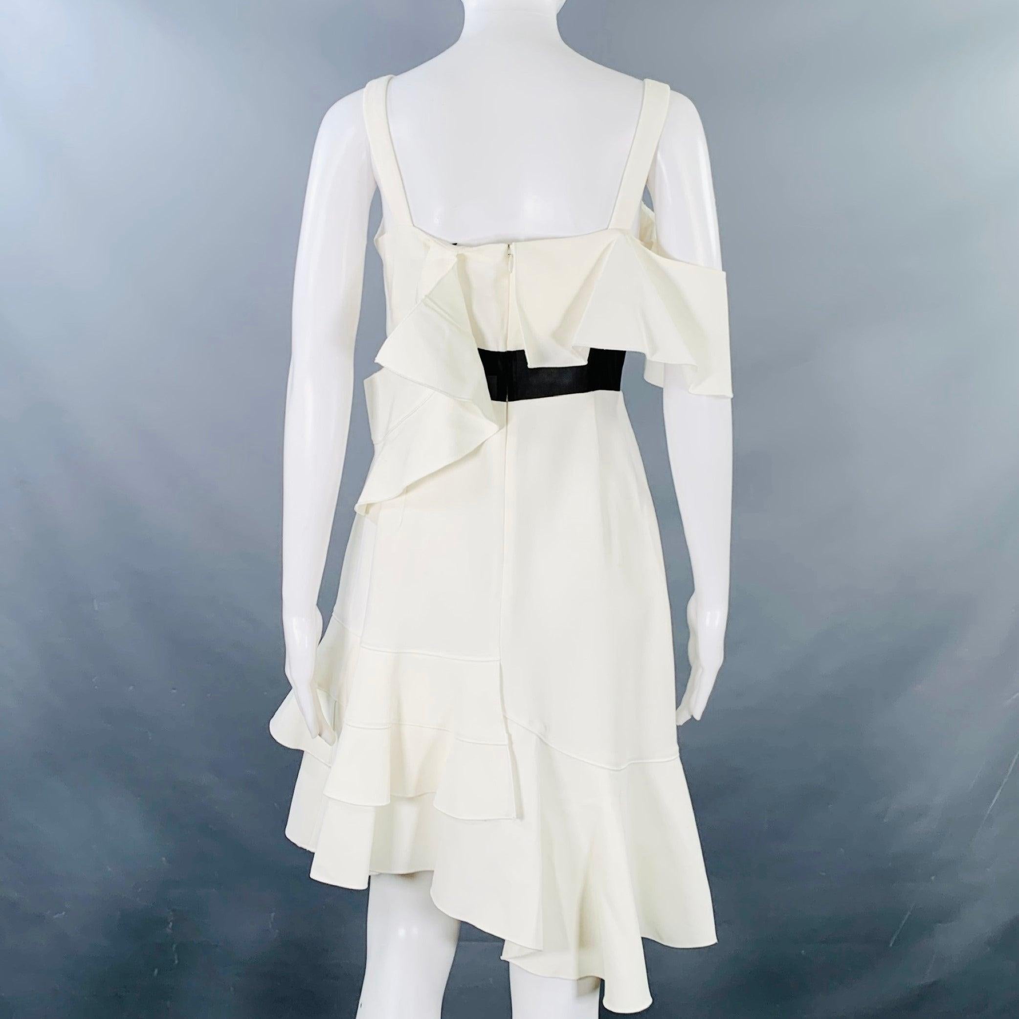 PROENZA SCHOULER Size 8 Cream Black Viscose Blend Ruffle Cocktail Dress In Good Condition For Sale In San Francisco, CA