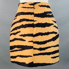 PROENZA SCHOULER Size 8 Tan Black Wool Silk Animal Print Back Zip Mini Skirt