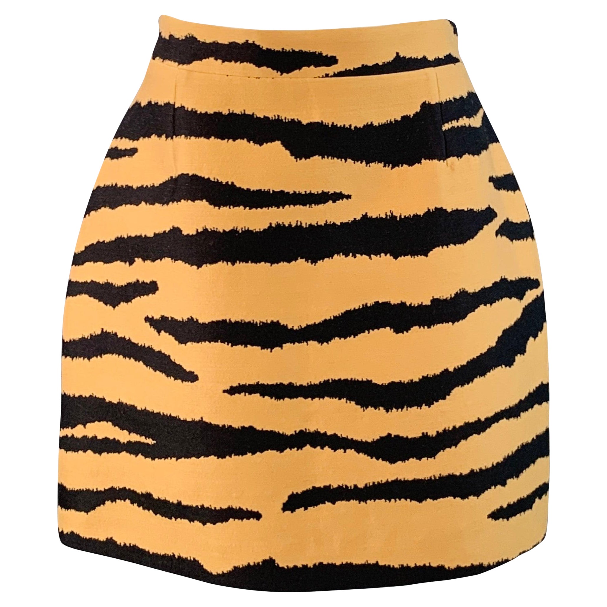PROENZA SCHOULER Größe 8 Tan Schwarz Wolle Seide Animal Print Back Zip Mini Rock im Angebot