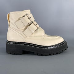 PROENZA SCHOULER Size 9 Cream Black Leather Calf Buckle Boots