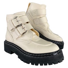 PROENZA SCHOULER Size 9 Cream Black Leather Calf Buckle Boots