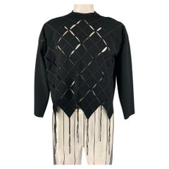 PROENZA SCHOULER Size L Black Cut Outs Rayon Polyester Fringed Pullover