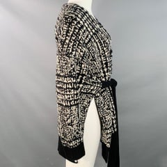 PROENZA SCHOULER Size L Black White Wool Geometric Knit V-Neck Tie Coat (Manteau avec cravate)