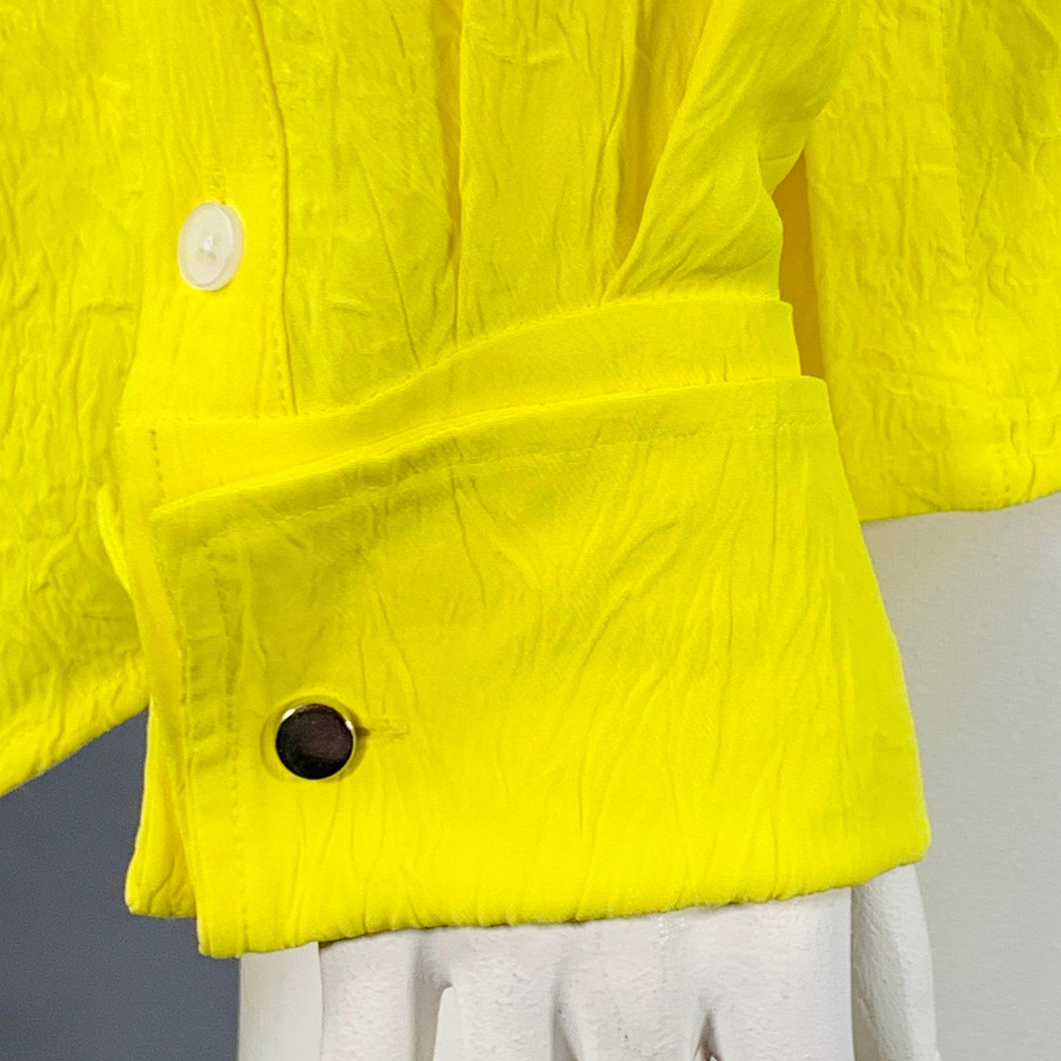 Giallo Proenza Schouler Taglia L Camicia a maniche lunghe in acetato stropicciato giallo neon con abbottonatura nascosta in vendita