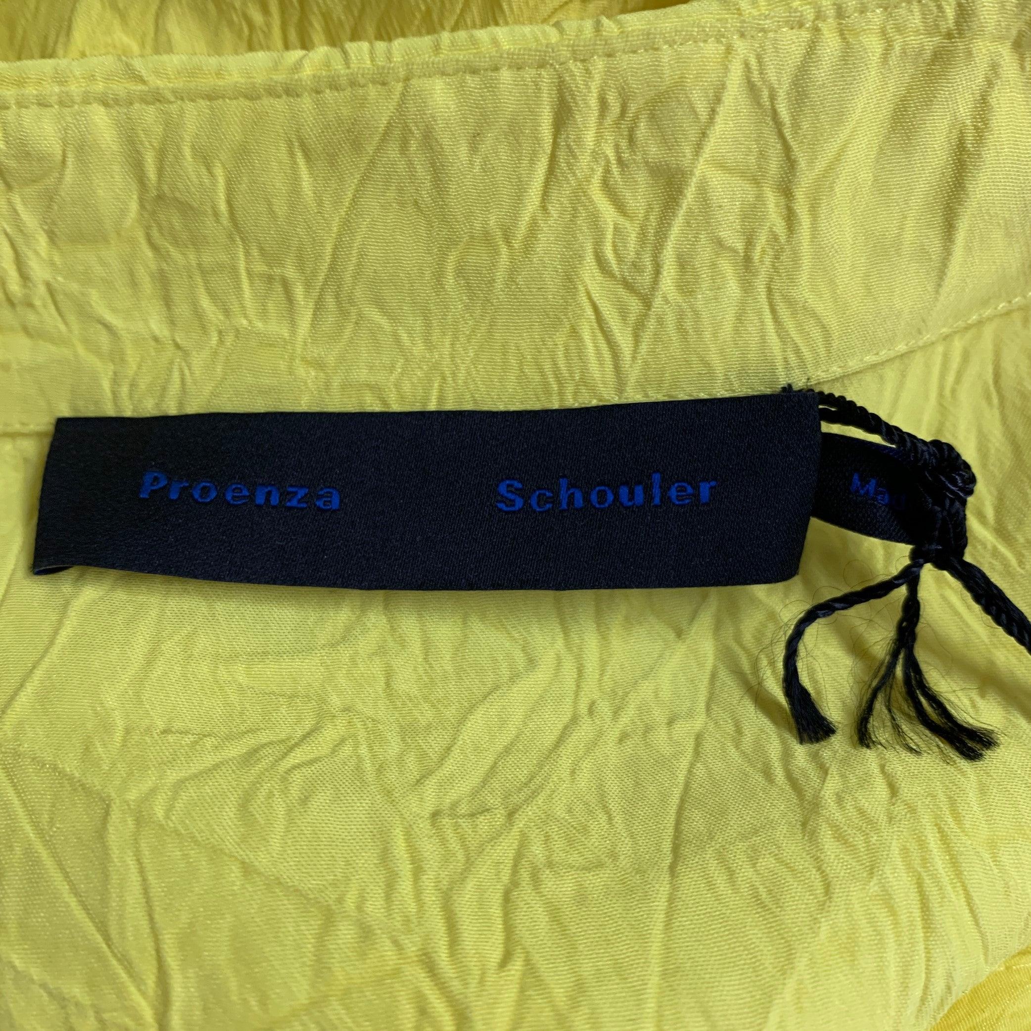 Proenza Schouler Taglia L Camicia a maniche lunghe in acetato stropicciato giallo neon con abbottonatura nascosta in vendita 1