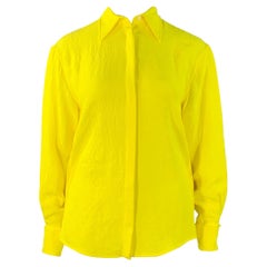Proenza Schouler Taglia L Camicia a maniche lunghe in acetato stropicciato giallo neon con abbottonatura nascosta