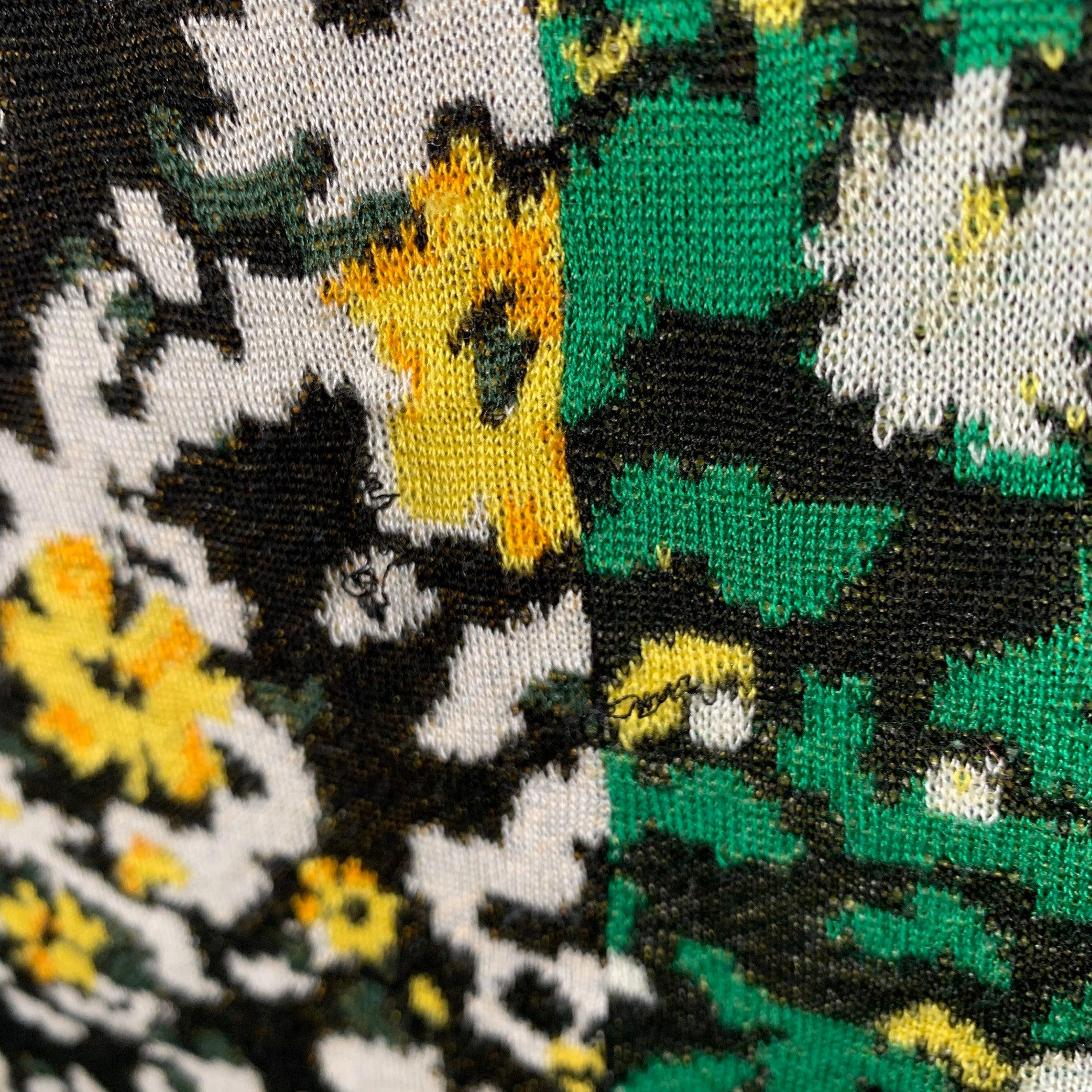 PROENZA SCHOULER Size M Black Green White Silk Color Block Floral Pullover For Sale 1