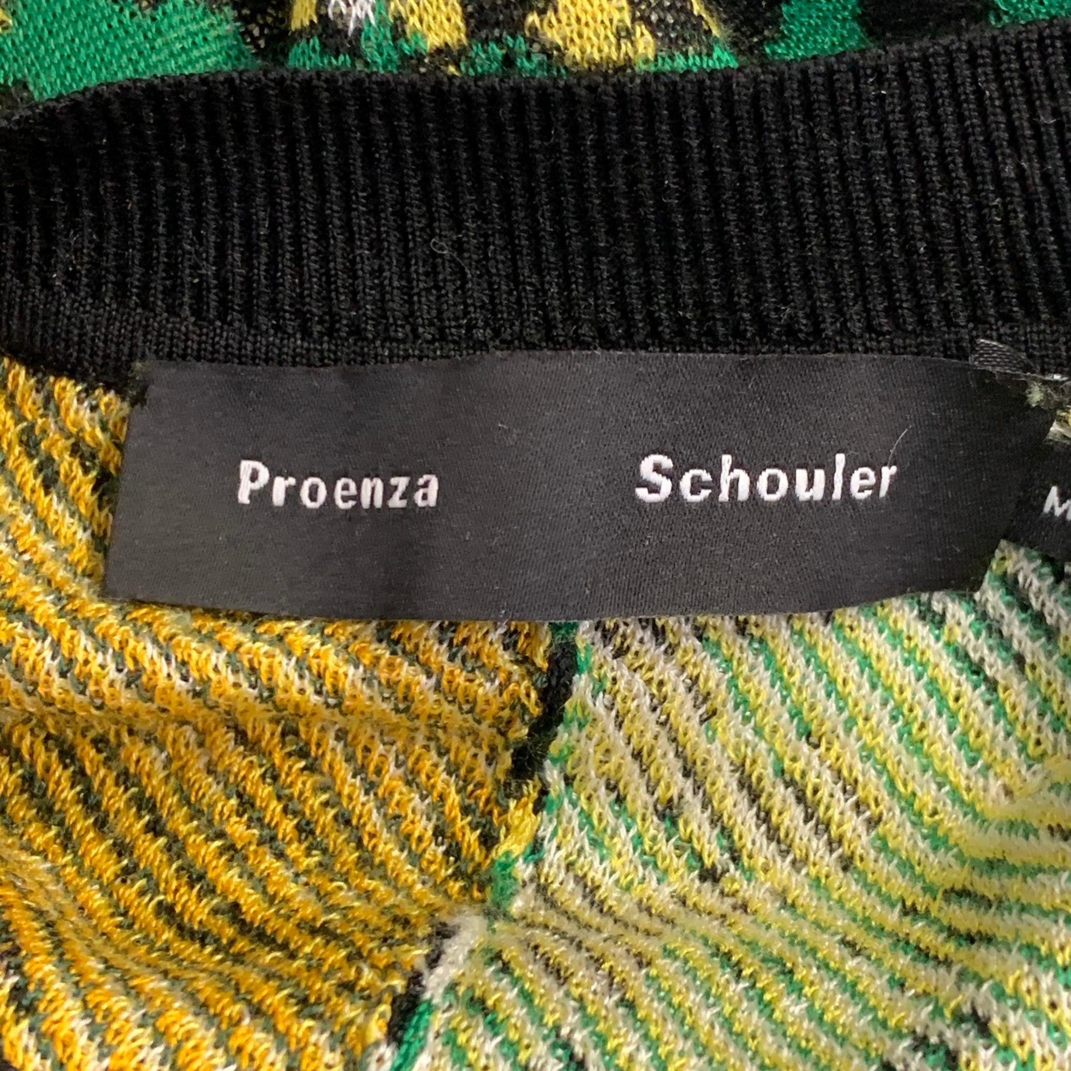 PROENZA SCHOULER Size M Black Green White Silk Color Block Floral Pullover For Sale 3