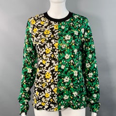 PROENZA SCHOULER Größe M Schwarz Grün Weiß Seide Color Block Floral Pullover