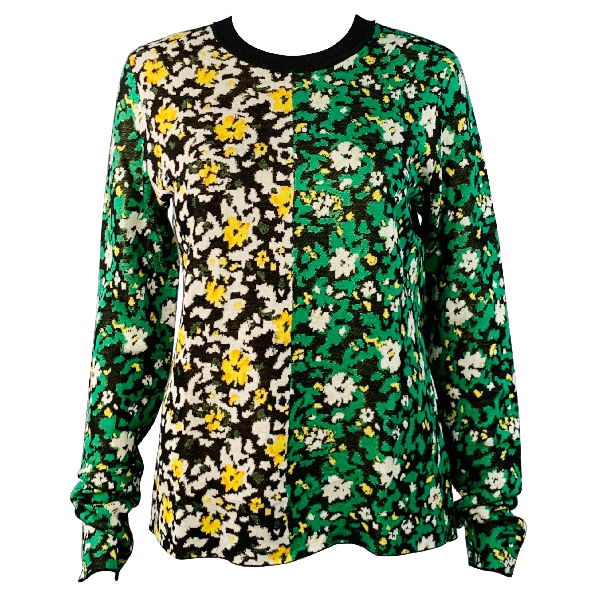 PROENZA SCHOULER Talla M Negro Verde Blanco Seda Color Block Floral Jersey