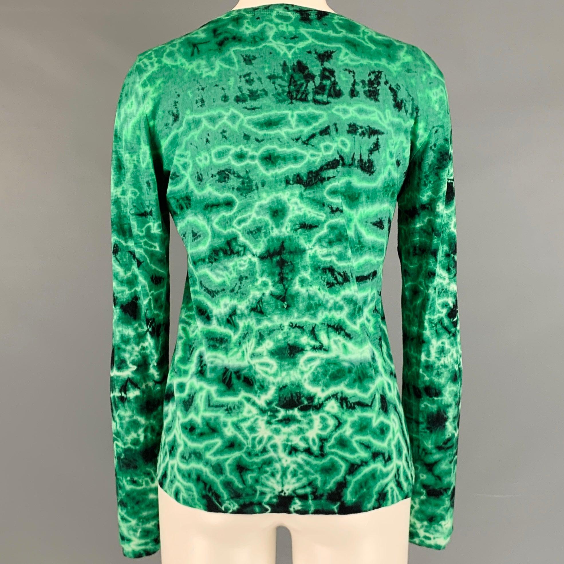 PROENZA SCHOULER Size S Green Black Cotton Tie Dye Long Sleeve Casual Top In Excellent Condition For Sale In San Francisco, CA