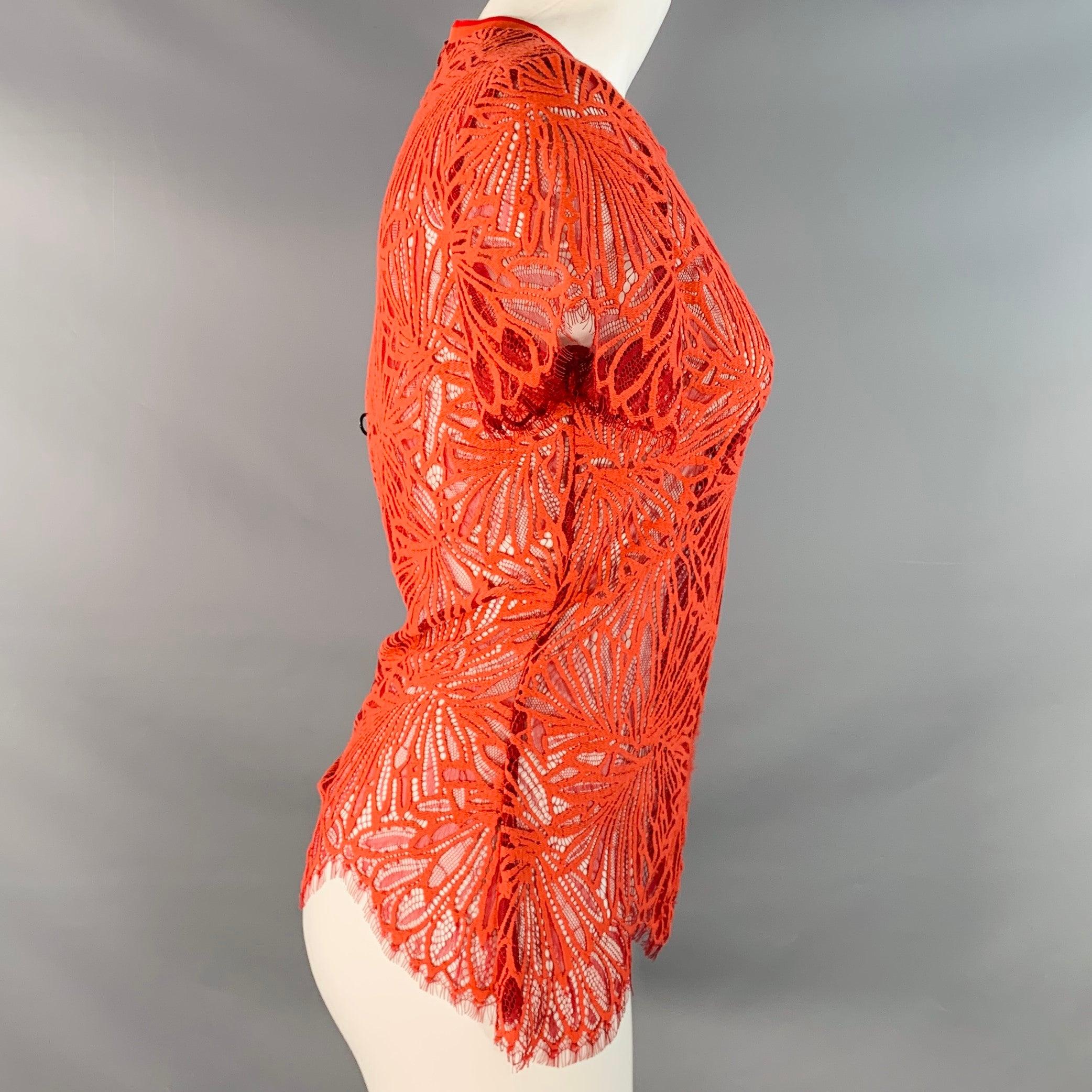 PROENZA SCHOULER Taglia S Rosso Arancione Pizzo Grezzo Casual Top In condizioni buone in vendita a San Francisco, CA