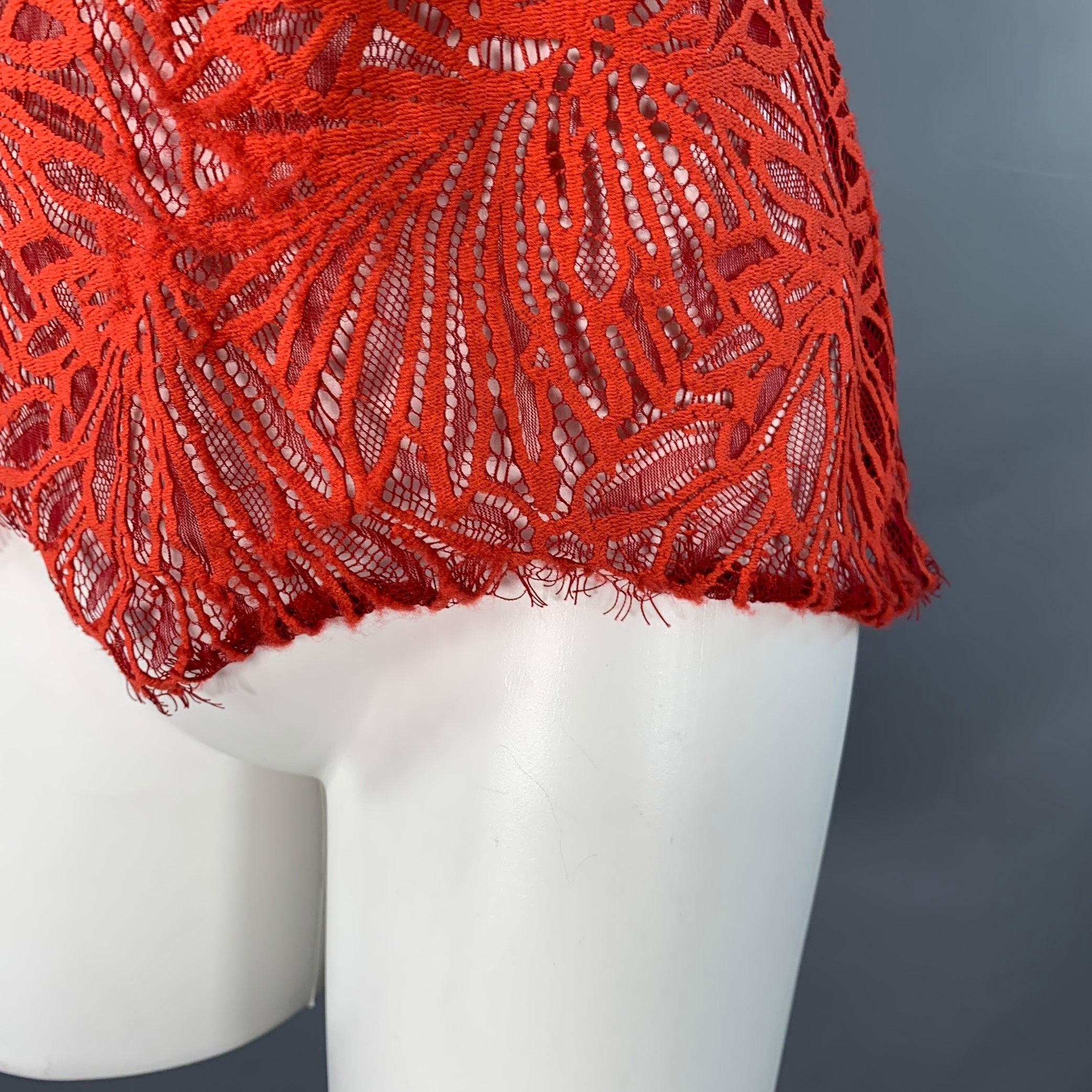 PROENZA SCHOULER Taglia S Rosso Arancione Pizzo Grezzo Casual Top in vendita 1