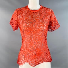 PROENZA SCHOULER Größe S Rot Orange Spitze Raw Edge Casual Top