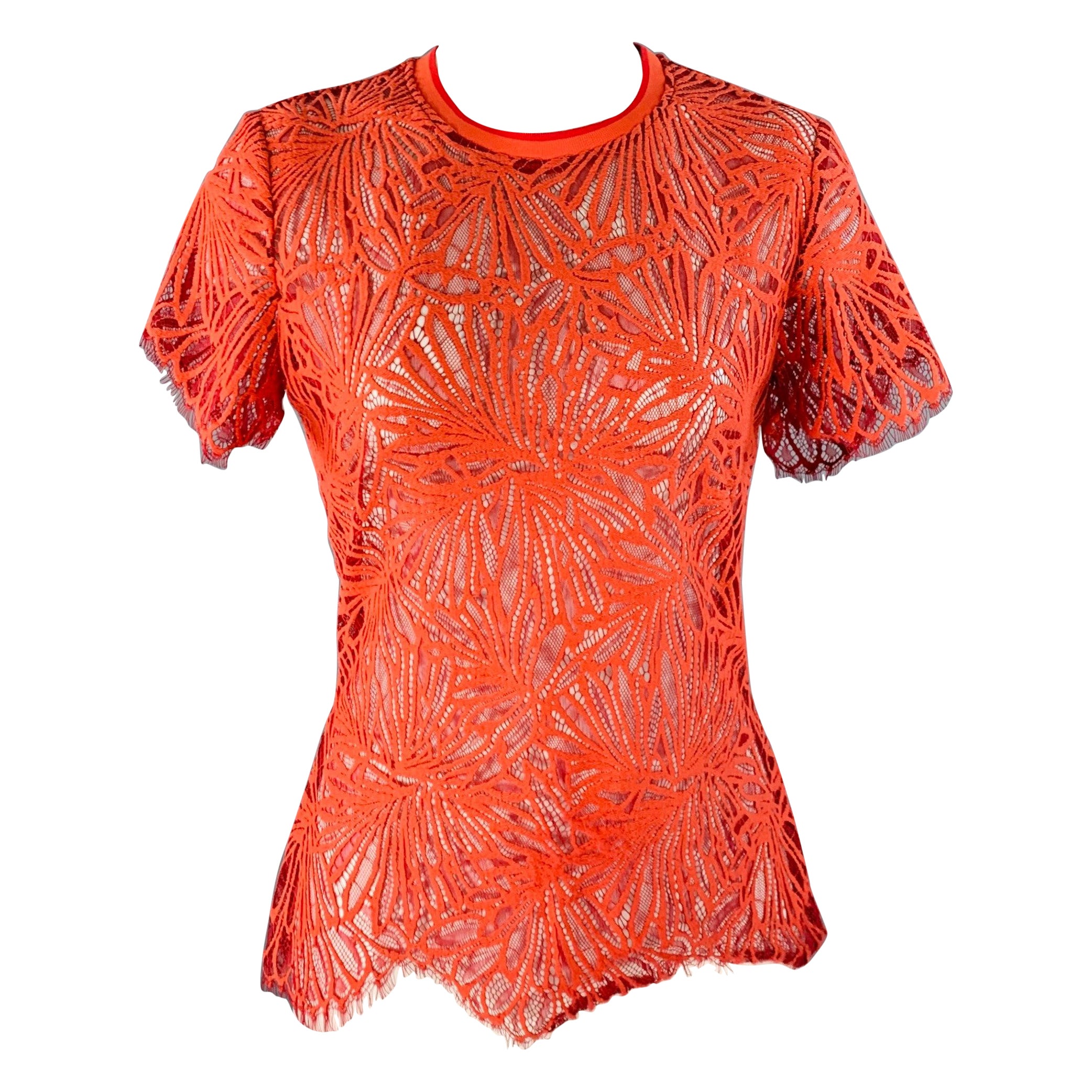 PROENZA SCHOULER Taglia S Rosso Arancione Pizzo Grezzo Casual Top in vendita