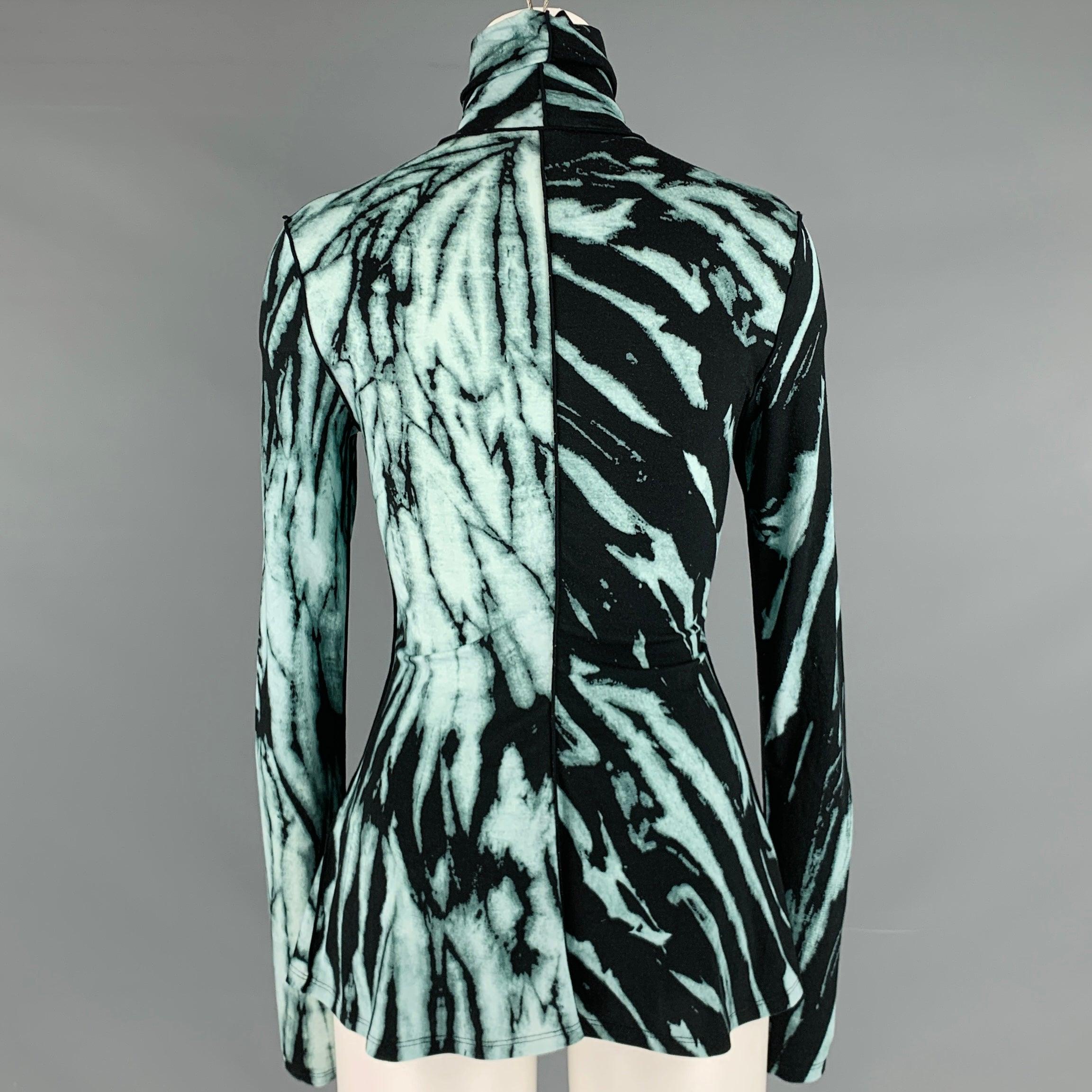 PROENZA SCHOULER Taille XS Noir Vert Rayon Blend Marbled Casual Top Pour femmes en vente