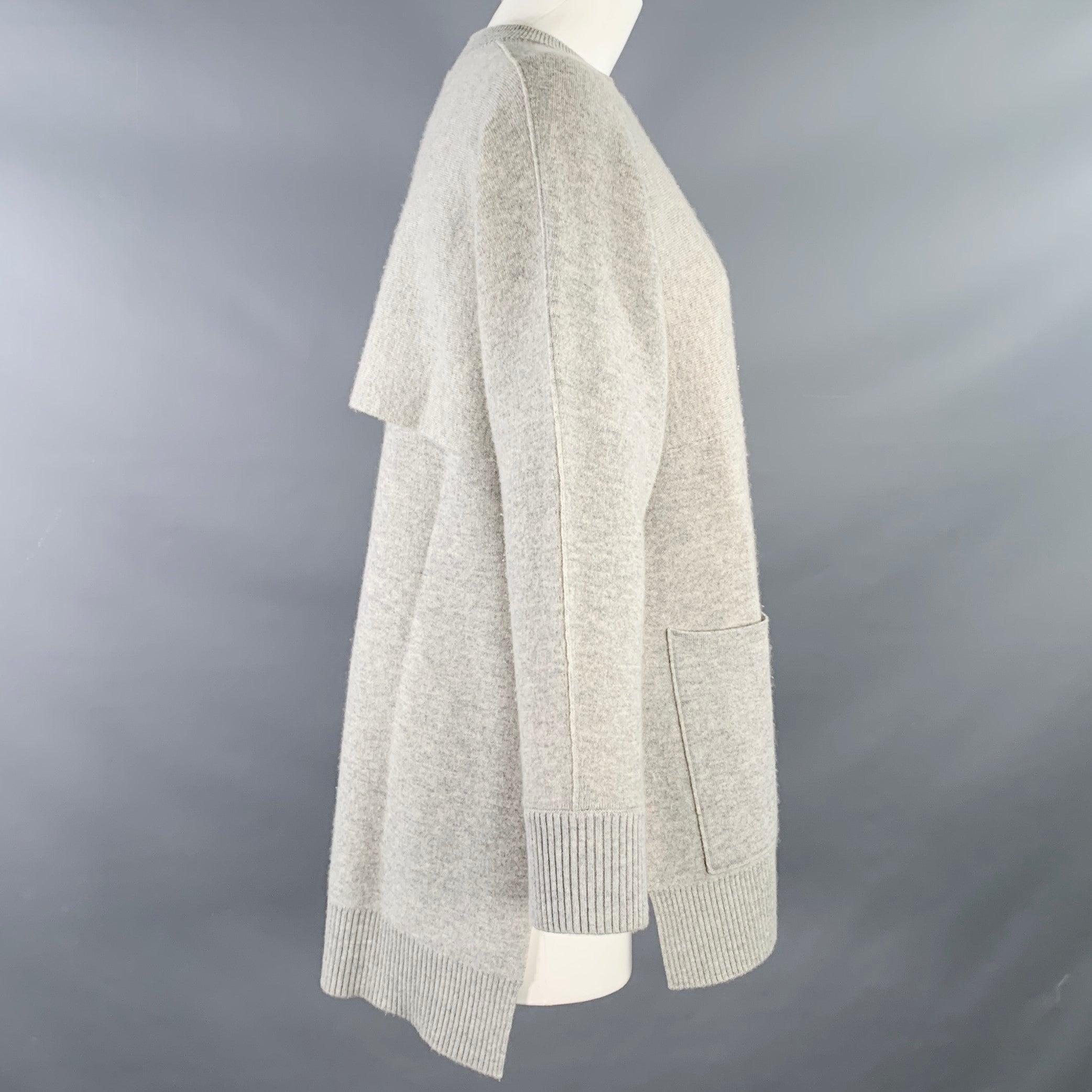 Beige PROENZA SCHOULER Size XS Heather Grey Cashmere Blend Crew Neck Large Pockets Pullover For Sale
