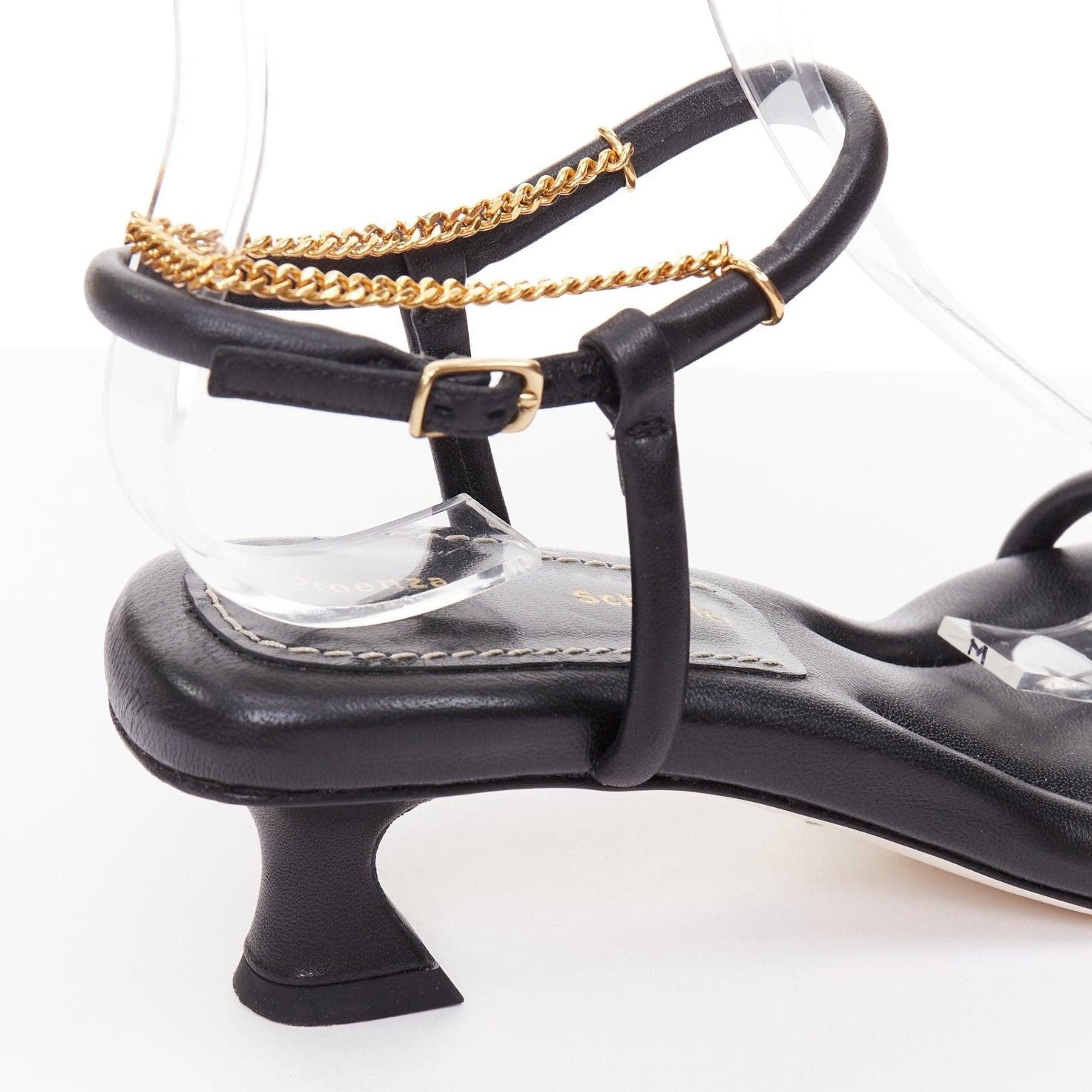 PROENZA SCHOULER Sofia Sandalias acolchadas de eslabones de cadena dorada y piel negra EU35 en venta 1