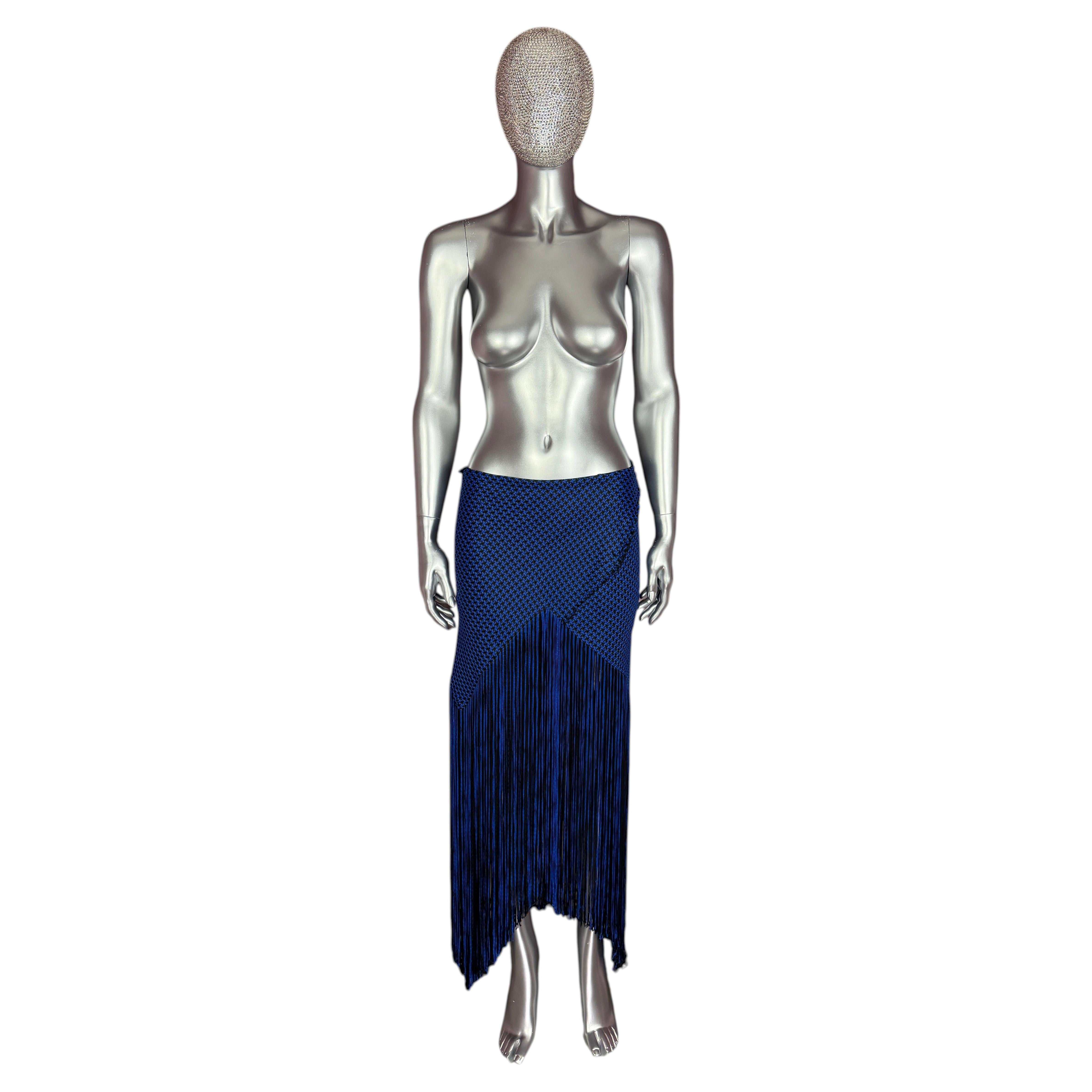 Proenza Schouler Spring 2015 Cobalt Blue and Black Woven Fringe Skirt