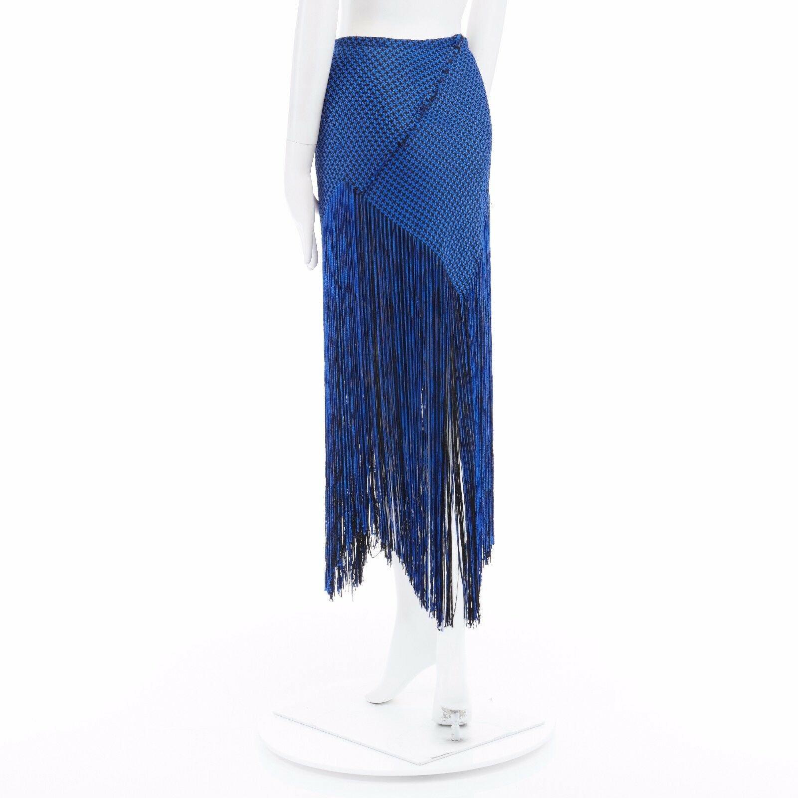 PROENZA SCHOULER SS15 blue hemp linen basketweave fringed maxi skirt US2 25