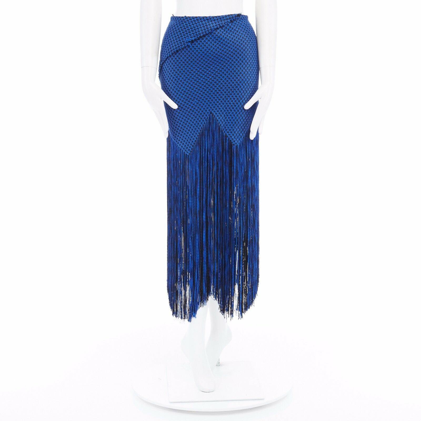 Blue PROENZA SCHOULER SS15 blue hemp linen basketweave fringed maxi skirt US2 25