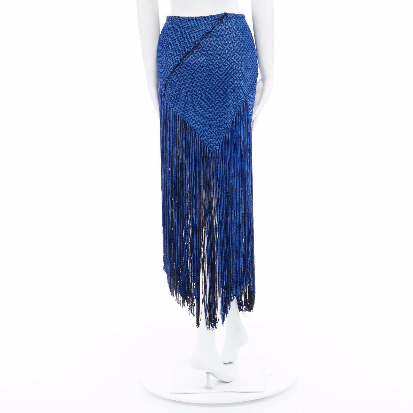 PROENZA SCHOULER SS15 blue hemp linen basketweave fringed maxi skirt US2 25