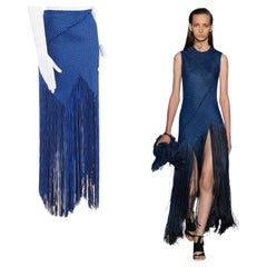 PROENZA SCHOULER SS15 blue hemp linen basketweave fringed maxi skirt US2 25" S