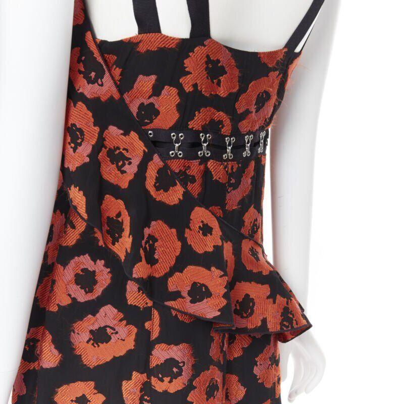 PROENZA SCHOULER SS18 black red floral jacquard hook eye ruffle dress US4 For Sale 6