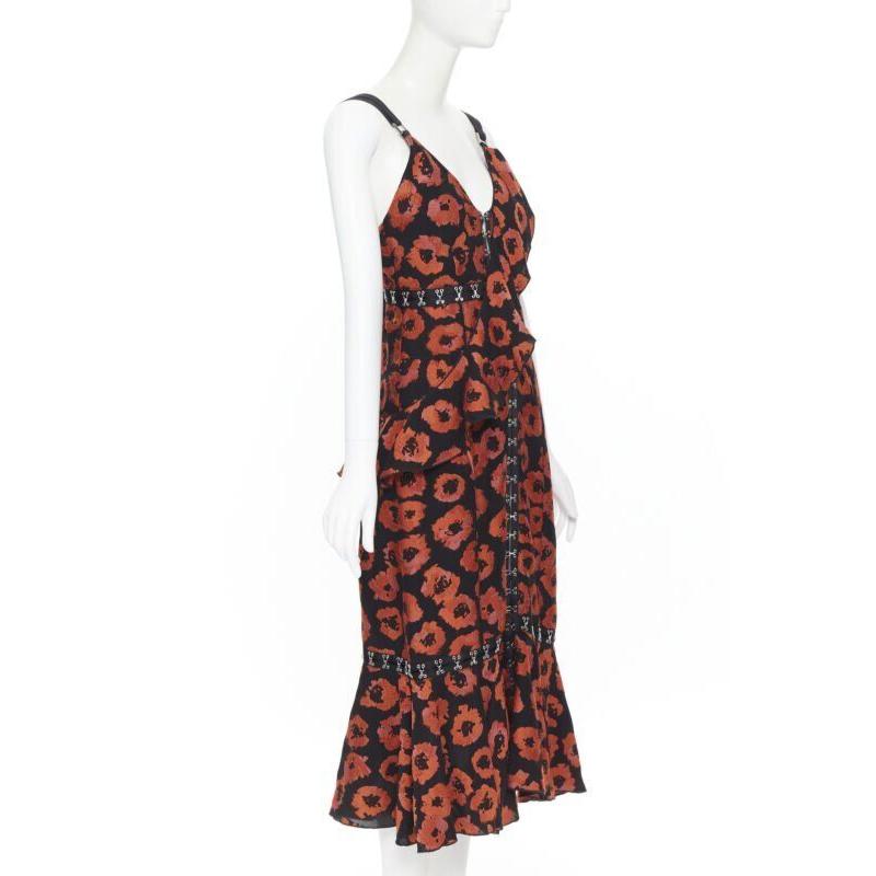 PROENZA SCHOULER SS18 black red floral jacquard hook eye ruffle dress US4 In New Condition For Sale In Hong Kong, NT