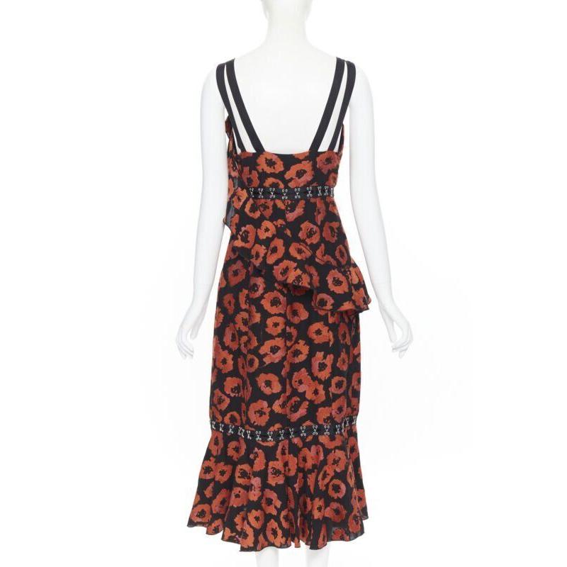 PROENZA SCHOULER SS18 black red floral jacquard hook eye ruffle dress US4 For Sale 2