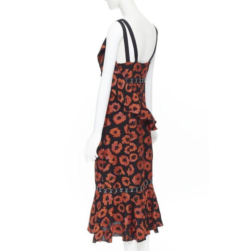 PROENZA SCHOULER SS18 black red floral jacquard hook eye ruffle dress US4 For Sale 3