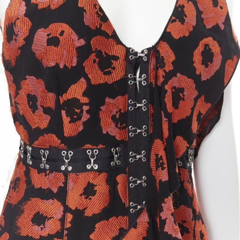 PROENZA SCHOULER SS18 black red floral jacquard hook eye ruffle dress US4 For Sale 4