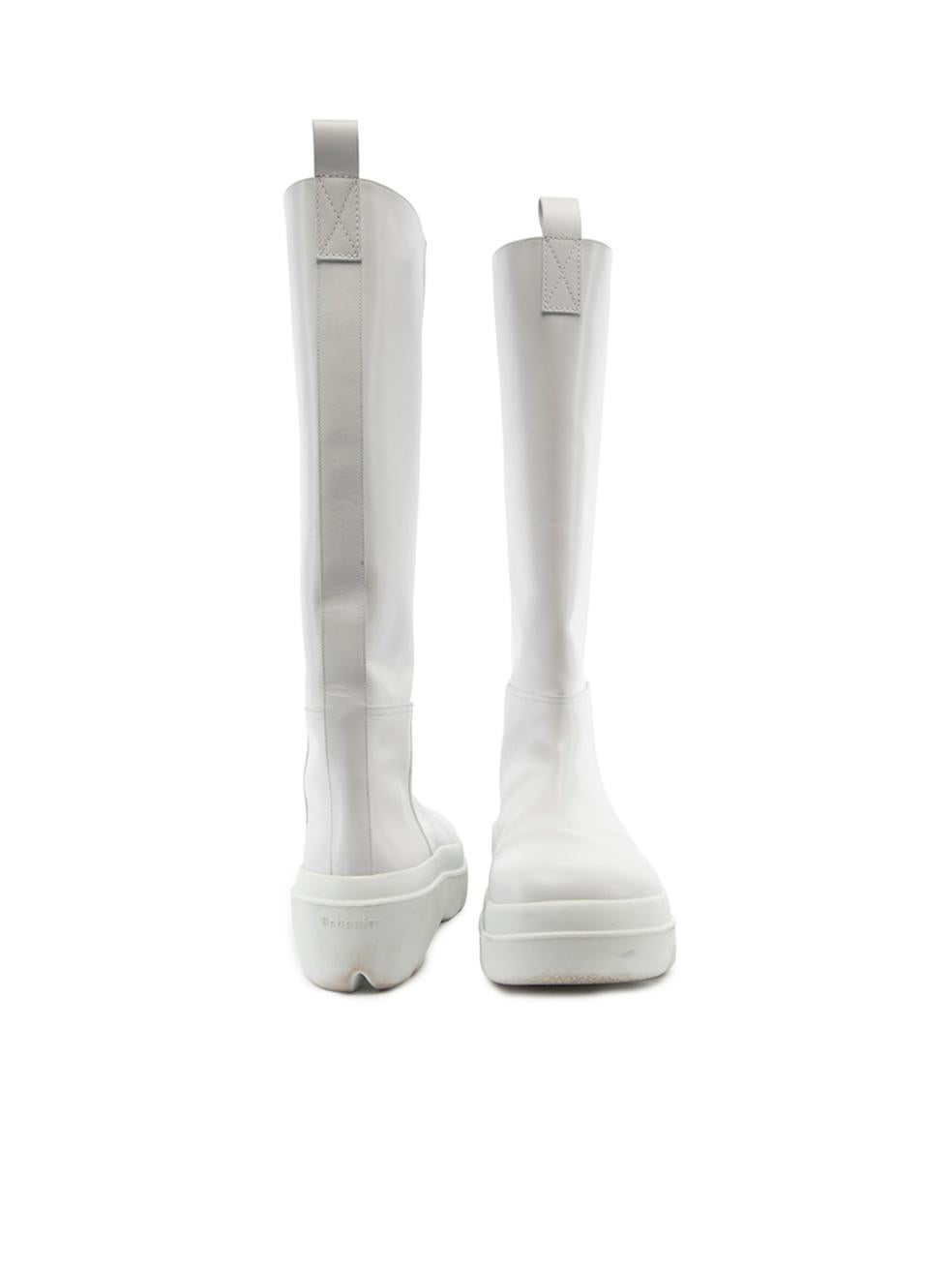 Gray Proenza Schouler Storm White Knee High Leather Boots Size UK 8 For Sale