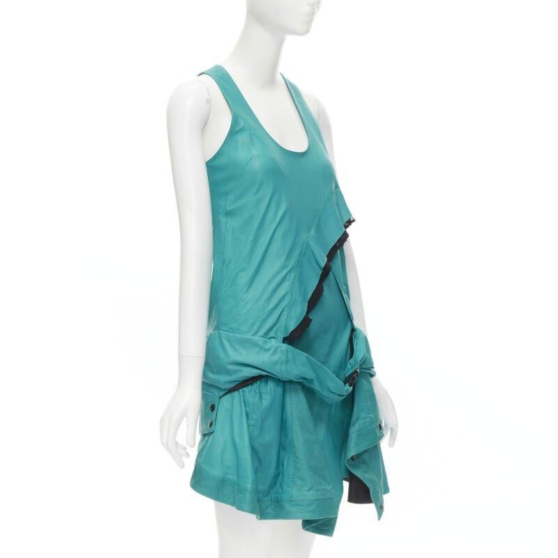 PROENZA SCHOULER blaugrünes Leder-Kleid mit Rüschenbesatz US2 S (Blau) im Angebot