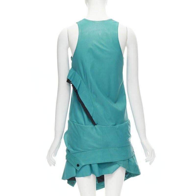 PROENZA SCHOULER blaugrünes Leder-Kleid mit Rüschenbesatz US2 S Damen im Angebot