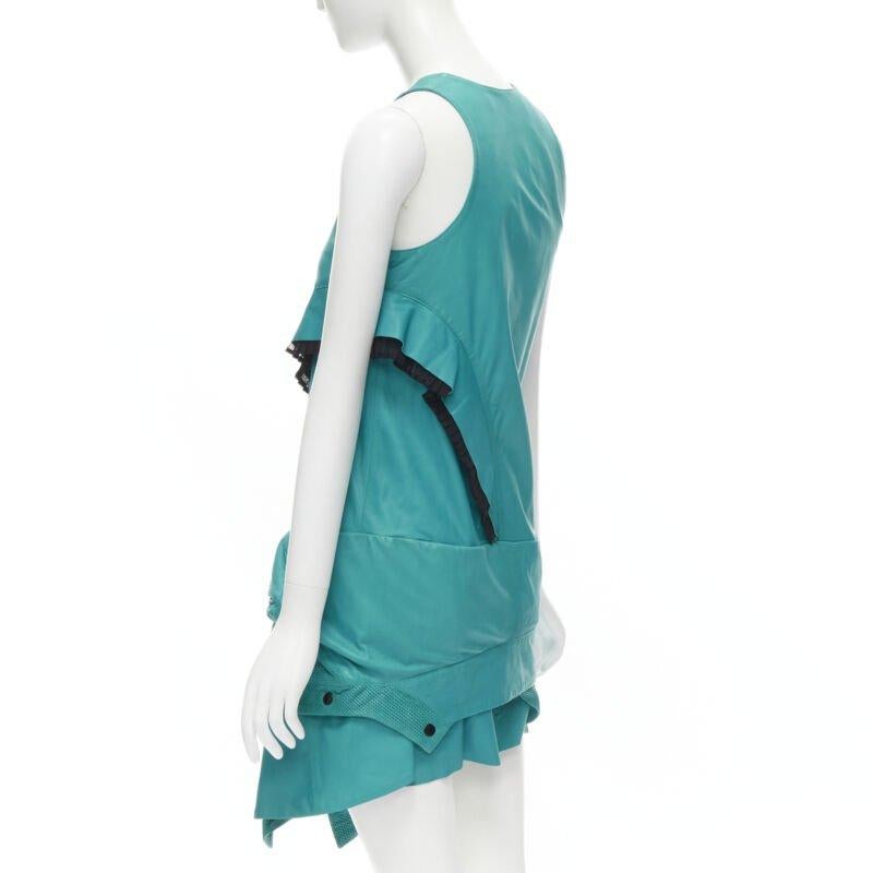 PROENZA SCHOULER blaugrünes Leder-Kleid mit Rüschenbesatz US2 S im Angebot 1