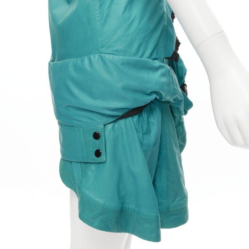 PROENZA SCHOULER blaugrünes Leder-Kleid mit Rüschenbesatz US2 S im Angebot 2