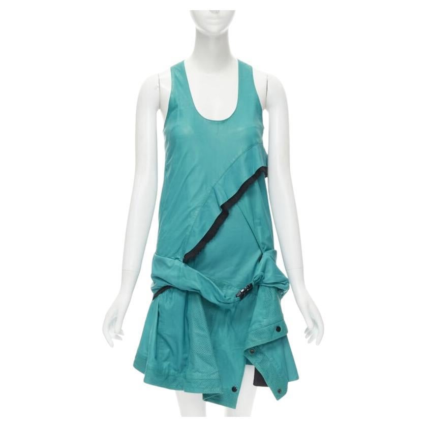 Proenza Schouler abito sportivo con volant in pelle blu acqua US2 S