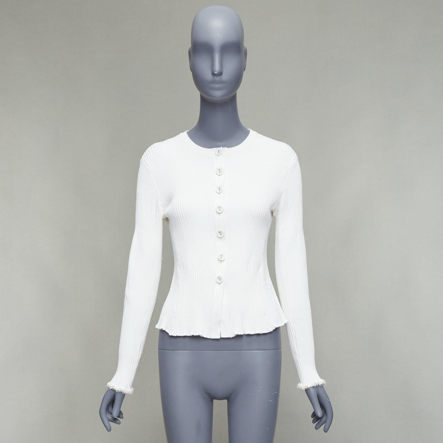 PROENZA SCHOULER white fabric button ribbed fringe trim cardigan M 5