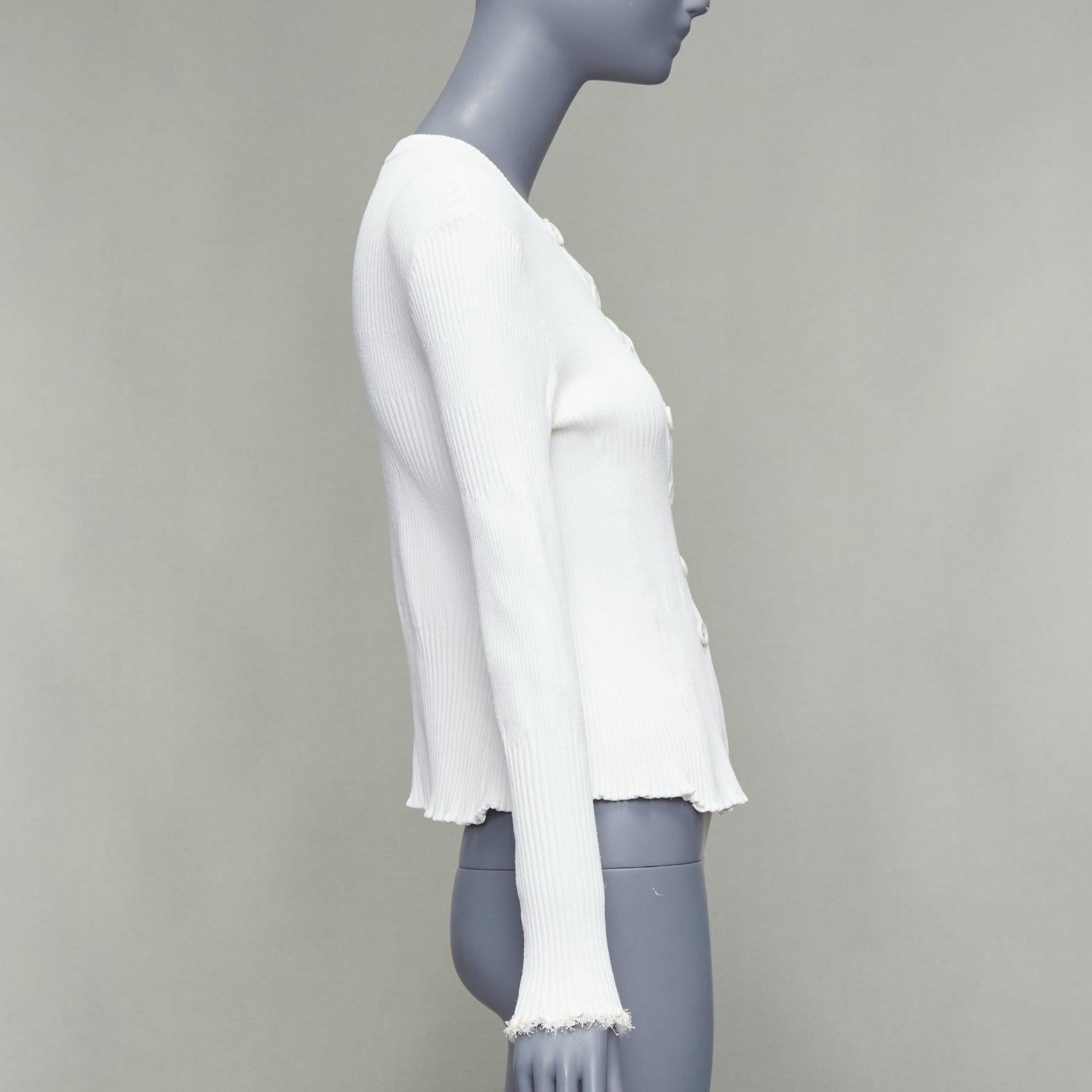 Women's PROENZA SCHOULER white fabric button ribbed fringe trim cardigan M