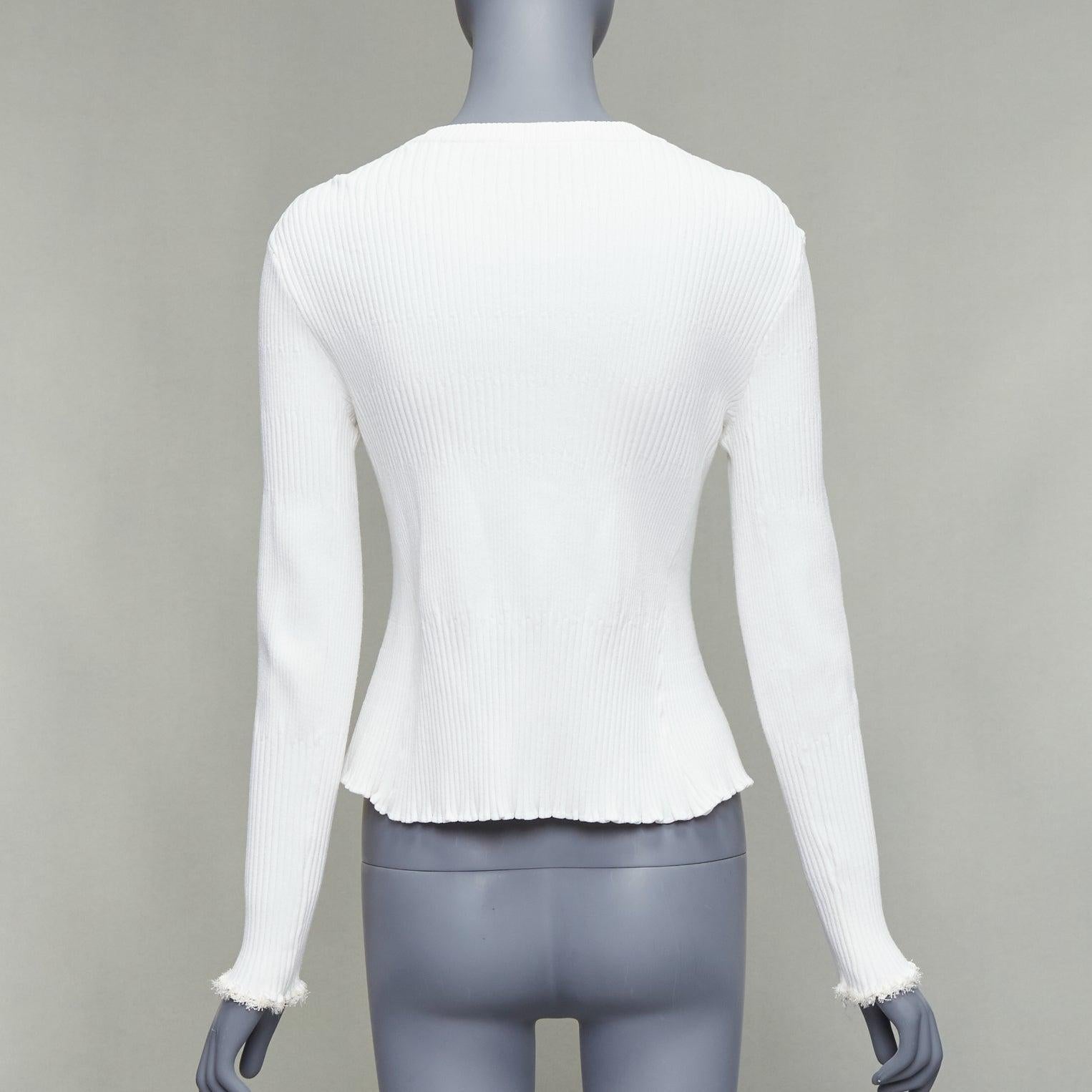 PROENZA SCHOULER white fabric button ribbed fringe trim cardigan M 1