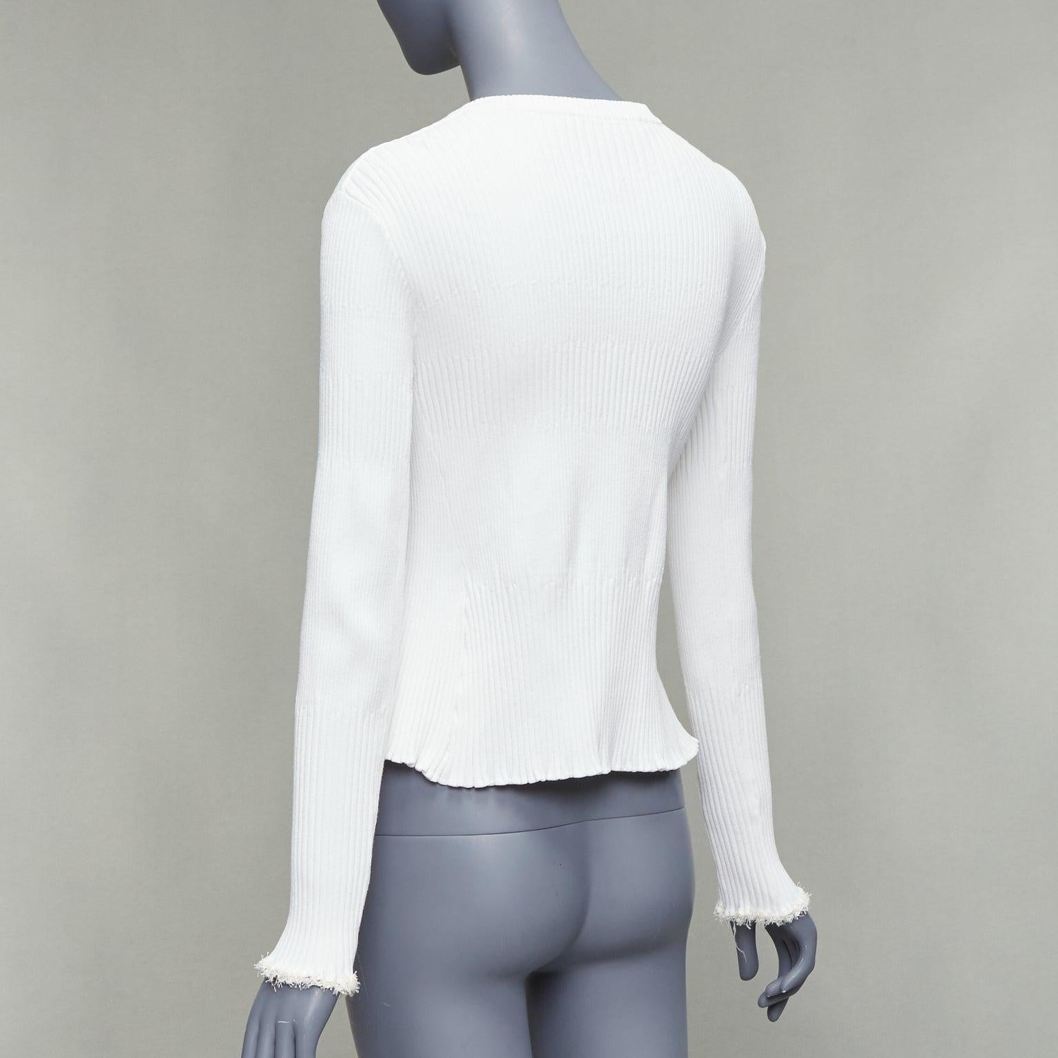 PROENZA SCHOULER white fabric button ribbed fringe trim cardigan M 2