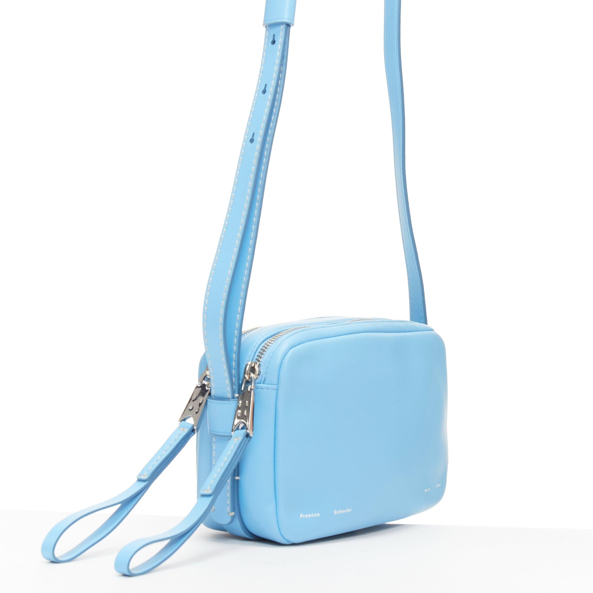 PROENZA SCHOULER White Label blue leather silver zipper crossbody camera bag In Good Condition For Sale In Hong Kong, NT